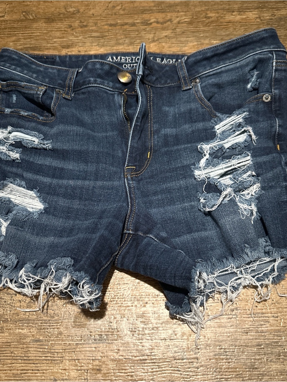 American Eagle Outfitters Dark Blue Distressed Denim Cutoff Shorts